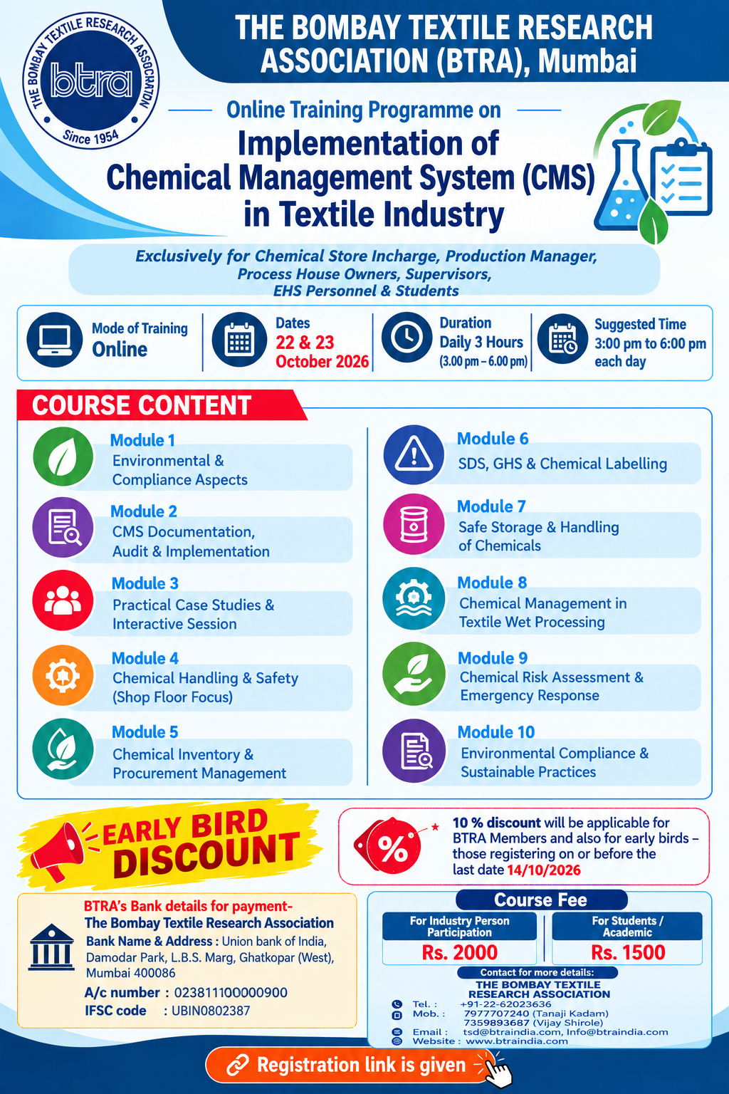 Online Training Programme on Implementation of Chemical Management System (CMS) in Textile Industry